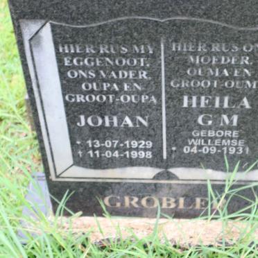GROBLER Johan 1929-1998 &amp; Heila G.M. nee WILLEMSE 1931-