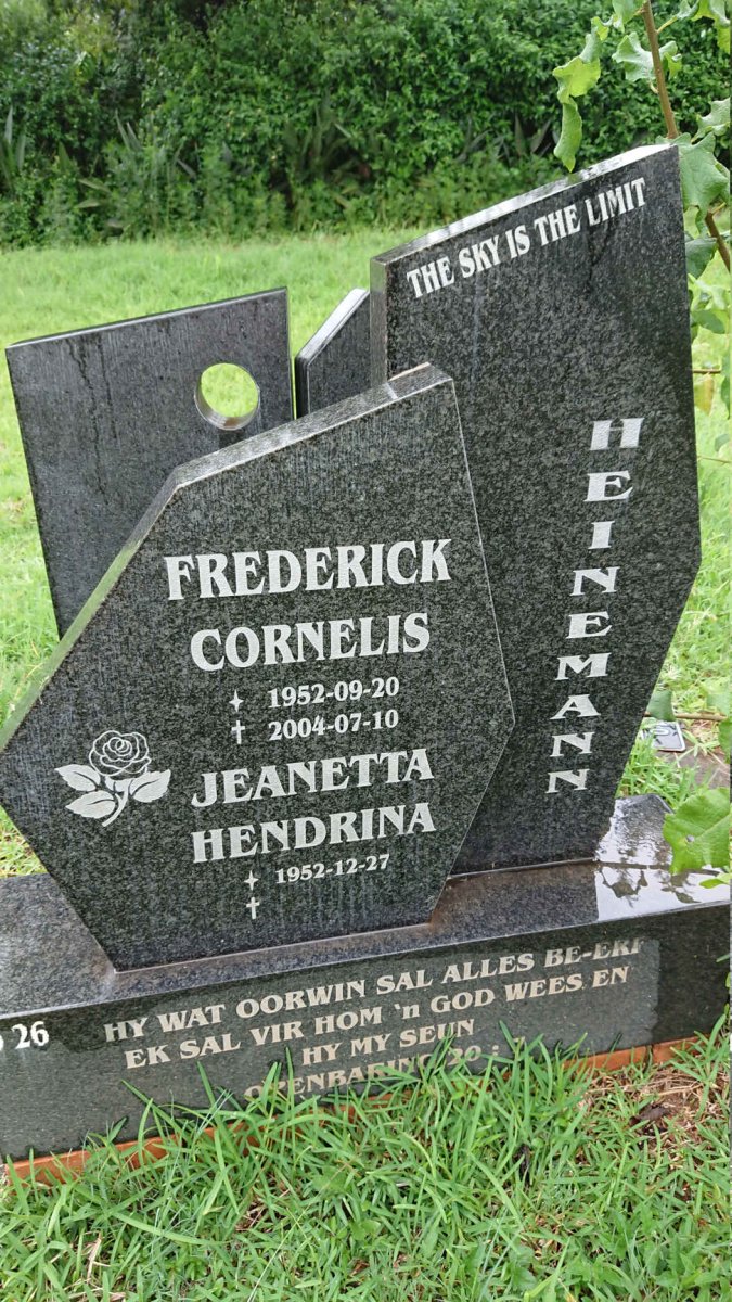 HEINEMANN Frederick Cornelis 1952-2004 & Jeanetta Hendrina 1952-