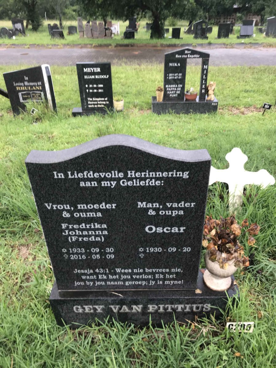 PITTIUS Oscar, gey van 1930- & Fredrika Johanna 1933-2016