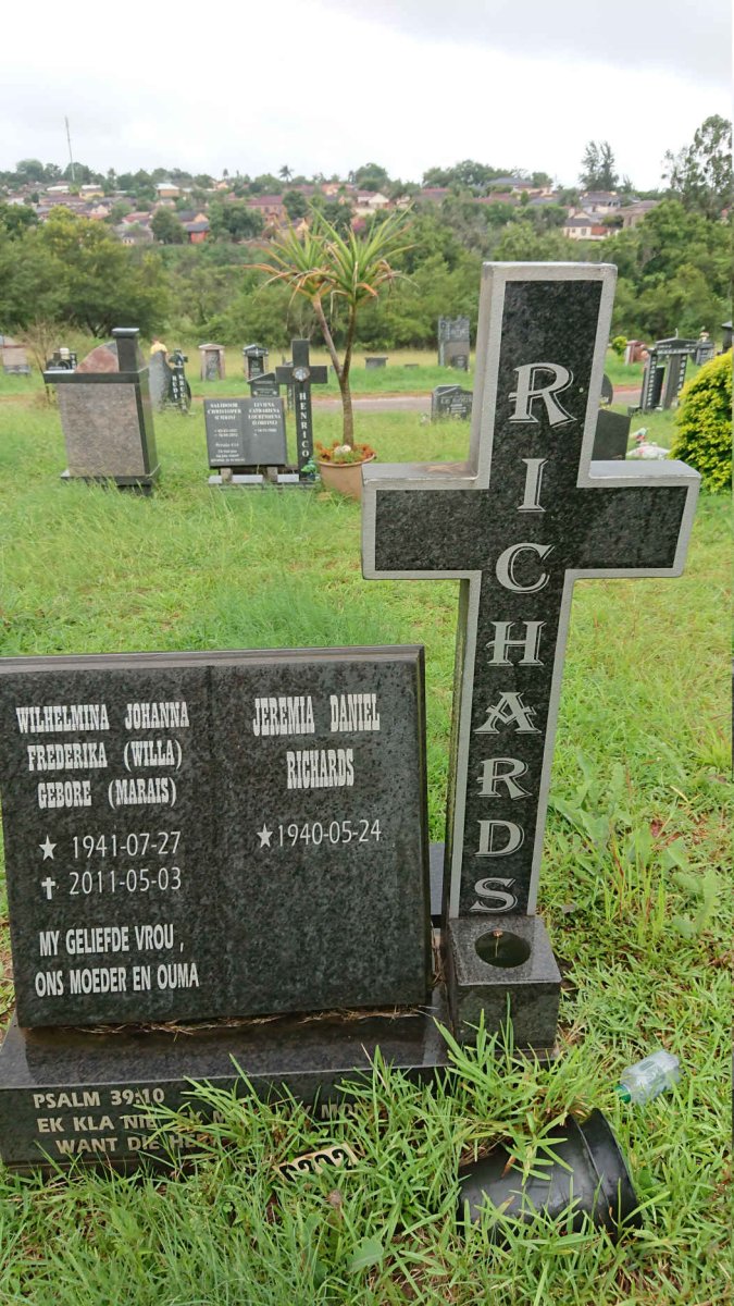 RICHARDS Jeremia Daniel 1940- & Wilhelmina Johanna Frederika MARAIS 1941-2011