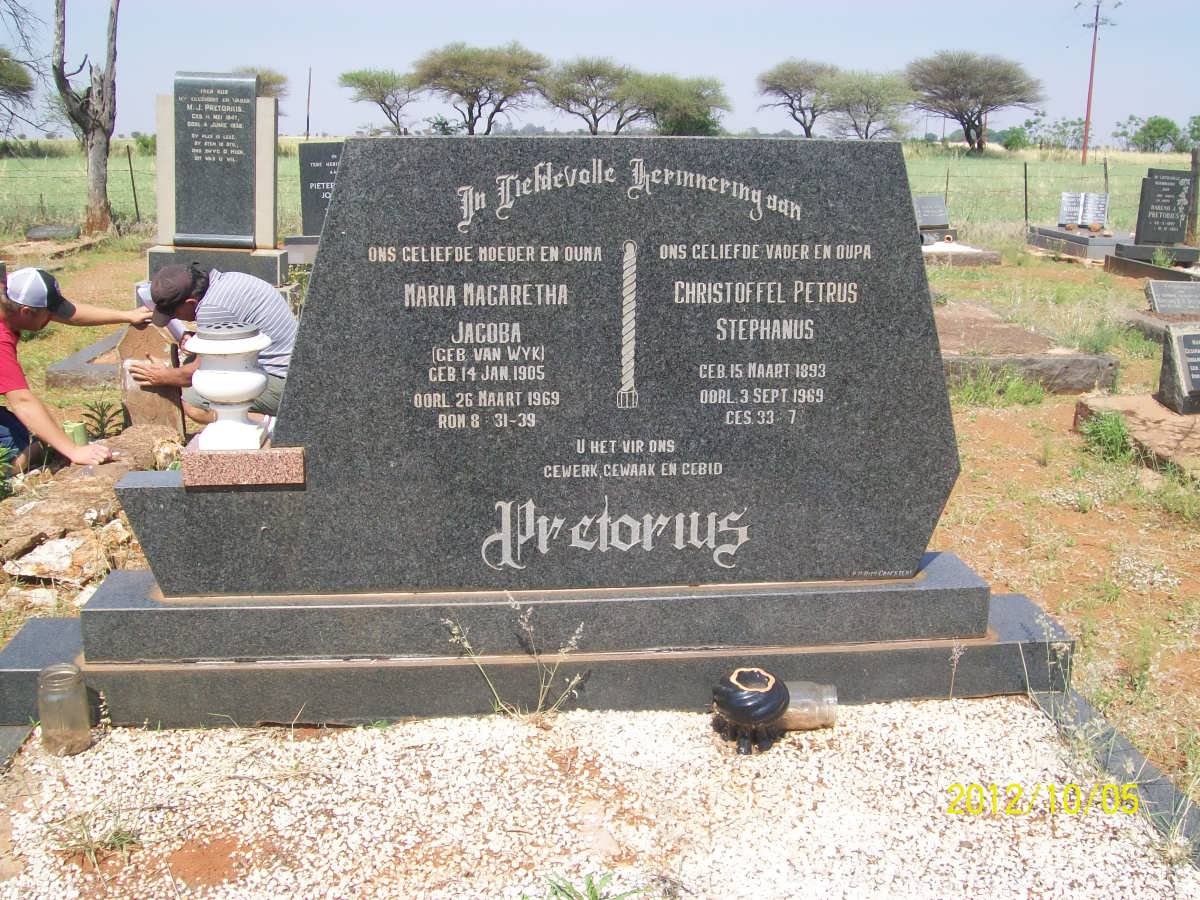 PRETORIUS Christoffel Petrus Stephanus 1893-1969 &amp; Maria Magaretha Jacoba VAN WYK 1905-1969