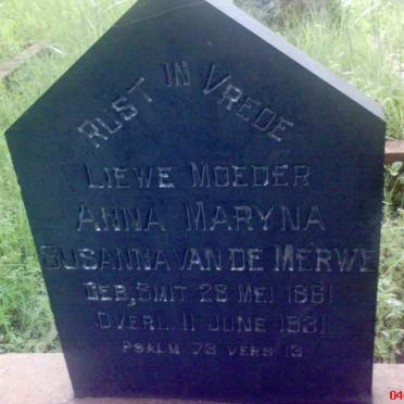 MERWE Anna Maryna Susanna, van de nee SMIT 1861-1931