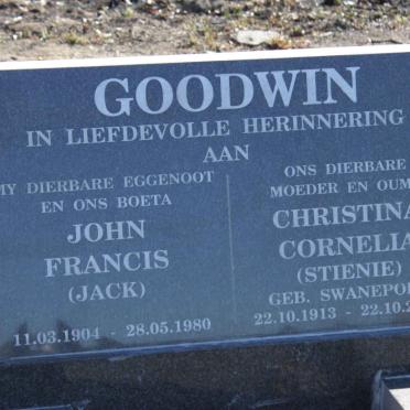 GOODWIN John Francis 1904-1980 &amp; Christina Cornelia nee SWANEPOEL 1913-2008