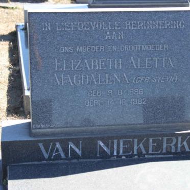 NIEKERK Elizabeth Aletta Magdalena, van  nee STEYN 1896-1982