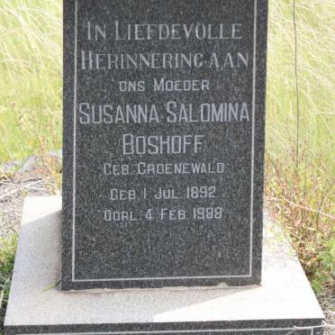 BOSHOFF Susanna Salomina geb GROENEWALD 1892-1989
