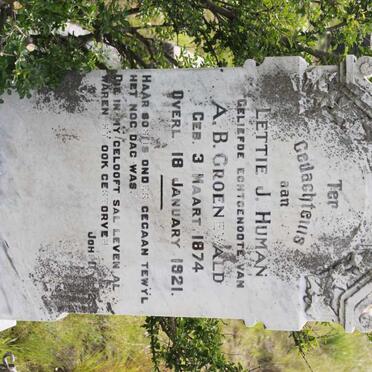 GROENEWALD Lettie J. nee HUMAN 1874-1921