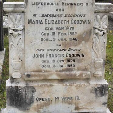 GOODWIN Maria Elizabeth geb VAN WYK 1882-1946 :: GOODWIN John Francis 1879-1953