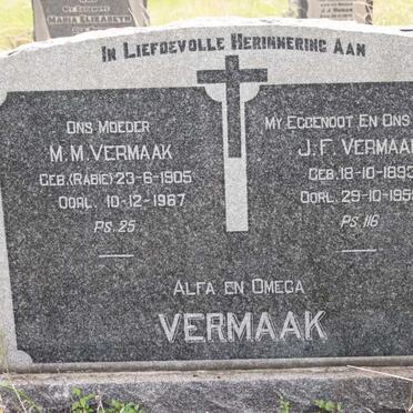 VERMAAK J.F. 1893-1955 &amp; M.M.RABIE 1905-1967