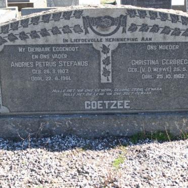 COETZEE Andries Petrus Stefanus 1907-1961 Christina Gerbrecht VAN DER MERWE 1912-1962
