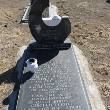 MERWE Anna Elizabeth, van der 1952-2007