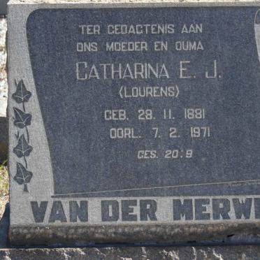 MERWE Catharina E.J., van der nee LOURENS 1881-1971
