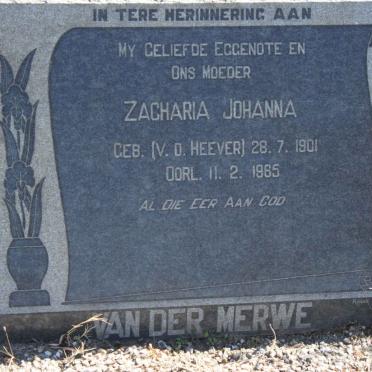 MERWE Zacharia Johanna, van der nee V.D. HEEVER 1901-1965