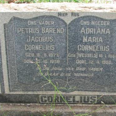 CORNELIUS Petrus Barnard Jacobus 1870-1958 &amp; Adriana Maria WESSELS 1880-1958