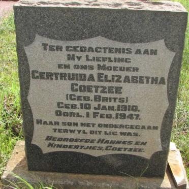 COETZEE Gertruda Elizabetha nee BRITS 1910-1947