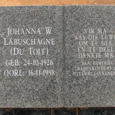LABUSCHAGNE Johanna W. nee DU TOIT 1926-1998