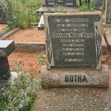BOTHA Johanna Mabel voorheen DU PREEZ nee MEINTJIES 1897-1961