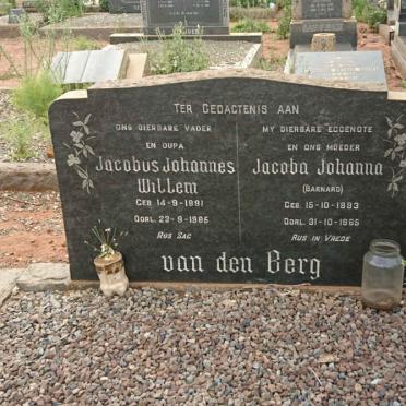 BERG Jacobus Johannes Willem, van den 1891-1985 &amp; Jacoba Johanna BARNARD 1893-1965