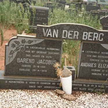 BERG Barend Jacobus, van der 1919-1979 &amp; Andries Elizabetha 1921-1983