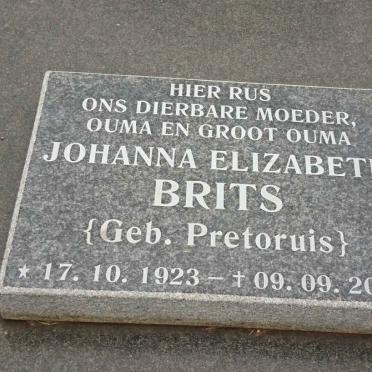 BRITS Johanna Elizabeth nee PRETORUIS 1923-2002