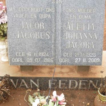 EEDEN Jacob Jacobus, van 1924-1986 &amp; Aletta Johanna Jacoba 1929-2009