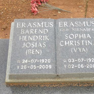 ERASMUS Barend Hendrik Josias 1920-2009 &amp; Sophia Christina NIENABER 1927-2009
