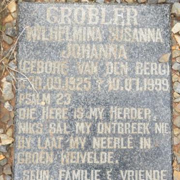 GROBLER Wilhelmina Susanna Johanna nee VAN DEN BERG 1925-1999