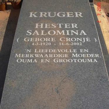 KRUGER Hester Salomina nee CRONJE 1920-2002
