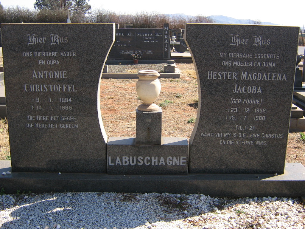 LABUSCHAGNE Antonie Christoffel 1884-1985 & Hester Magdalena Jacoba FOURIE 1886-1980