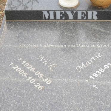 MEYER Nick 1926-2005 &amp; Martie 1938-