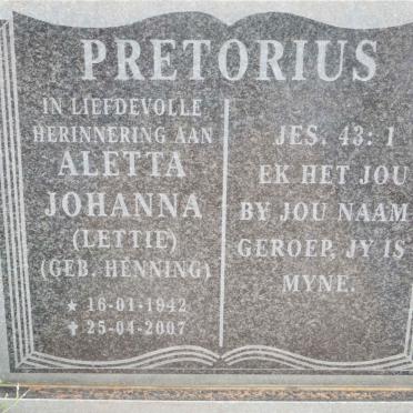 PRETORIUS Aletta Johanna nee HENNING 1942-2007