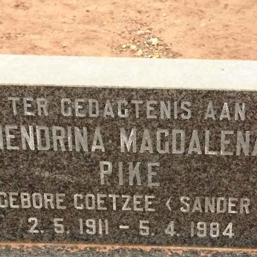 PIKE Hendrina Magdalena previously SANDER nee COETZEE 1911-1984