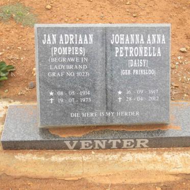 VENTER Jan Adriaan 1914-1973 &amp; Johanna Anna Petronalle PRINSLOO 1917-2012