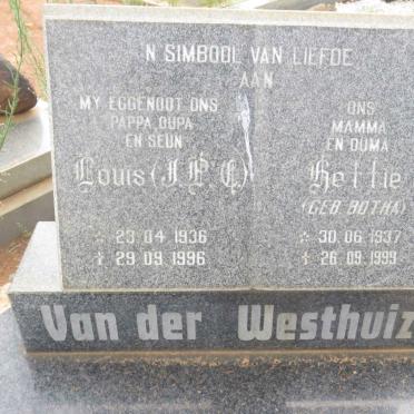 WESTHUIZEN Louis J.P.C., van der 1936-1996 &amp; Hettie BOTHA 1937-1999