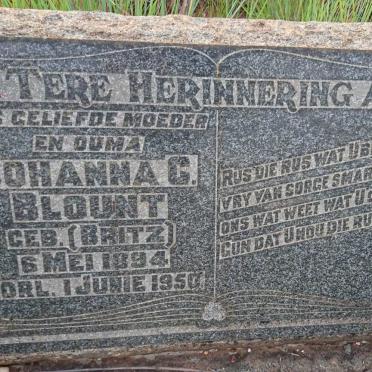 BLOUNT Johanna C. nee BRITZ 1894-1950