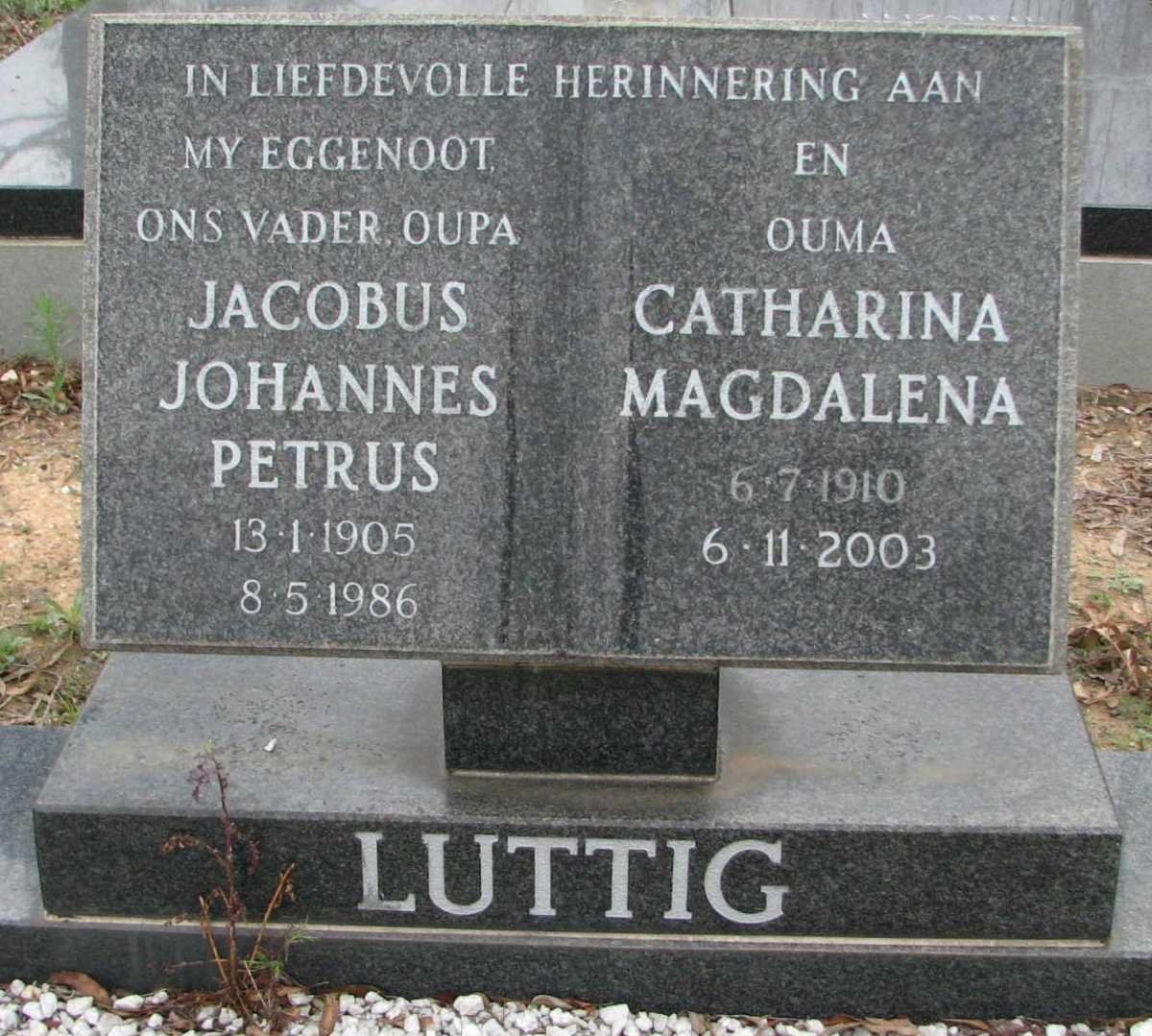 LUTTIG Jacobus Johannes Petrus 1905-1986 &amp; Catharina Magdalena 1910-2003