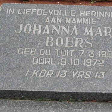 BOERS Johanna Maria nee DU TOIT 1909-1972