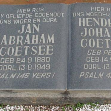 COETSEE Jan Abraham 1880-1949 &amp; Hendrika Johanna PELSER 1886-1969