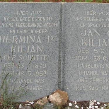 KILIAN Jan G. 1871-1963 &amp; Hermina P. SCHUTTE 1879-1953