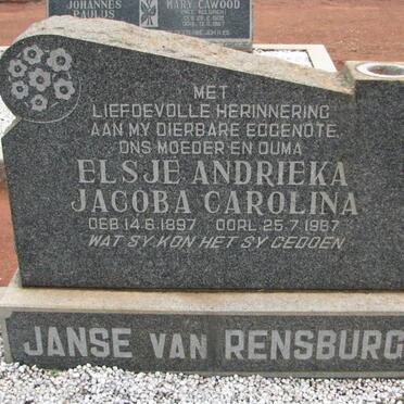 RENSBURG Elsje Andrieka Jacoba Carolina, Janse van 1897-1967
