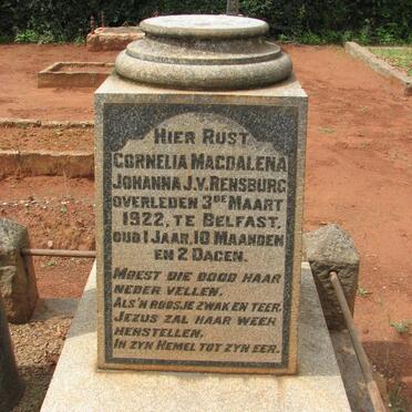 RENSBURG Cornelia Magdalena Johanna, J.v. -1922