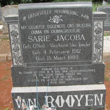 ROOYEN Sarie Jacoba, van formerly van TONDER nee O'NEIL 1912-1993