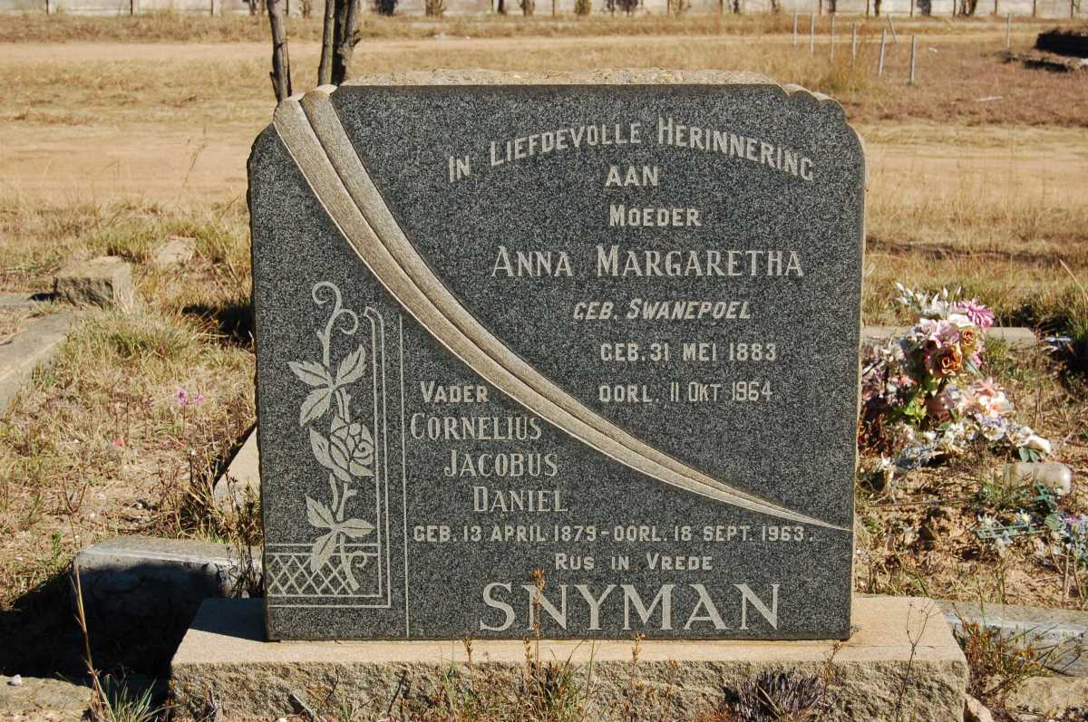 SNYMAN Cornelius Jacobus Daniel 1879-1963 & Anna Margaretha SWANEPOEL 1883-1964