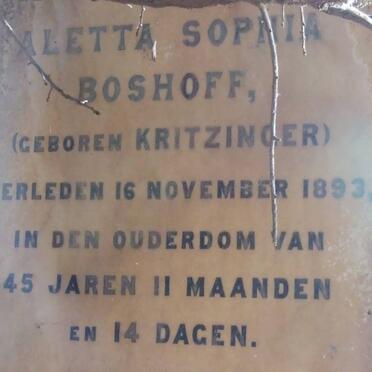 BOSHOFF Aletta Sophia nee KRITZINGER -1893