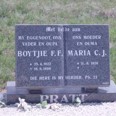 PRATT Boytjie F.F. 1922-1998 &amp; Maria C.J. 1926-