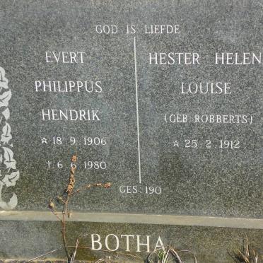 BOTHA Evert Philippus Hendrik 1906-1980 &amp; Hester Helena Louise ROBBERTS 1912-