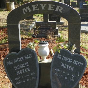 MEYER Edward Presto 1929-1998 &amp; Mittah Mary Elizabeth 1938-1998