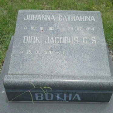 BOTHA Dirk Jacobus G.S. 1920- &amp; Johanna Catharina 1915-1994