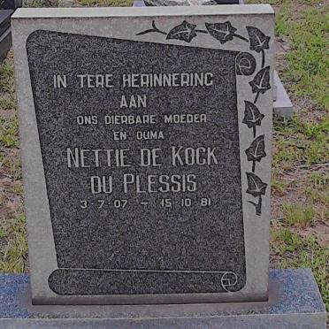 PLESSIS  Nettie, du DE KOCK 1907-1981