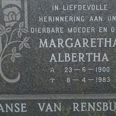 RENSBURG Margaretha Albertha, Janse van 1900-1983