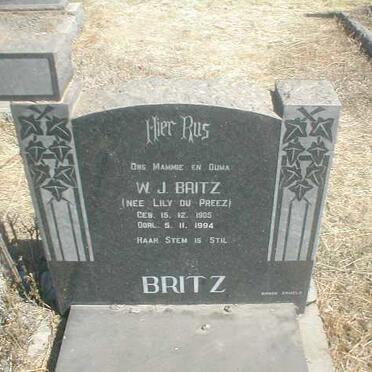 BRITZ W.J. nee DU PREEZ 1905-1994